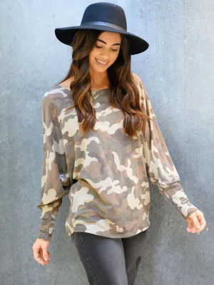 WOMEN'S LONG SLEEVE CAMO PRINT TOP