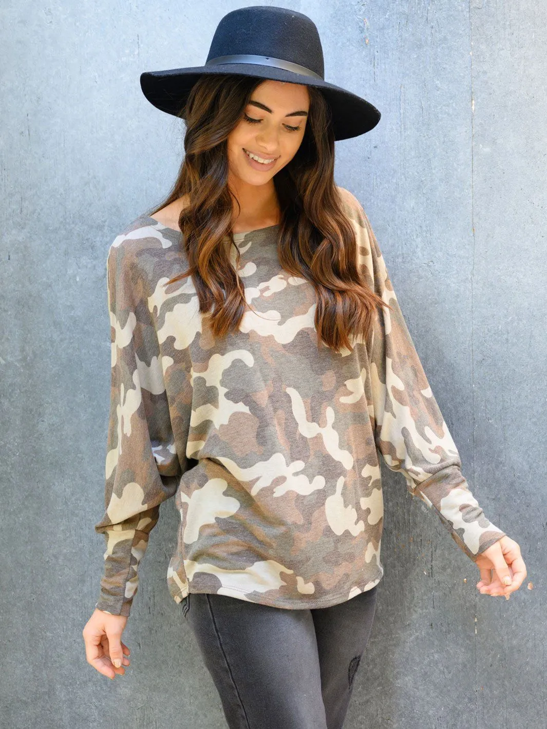 WOMEN'S LONG SLEEVE CAMO PRINT TOP