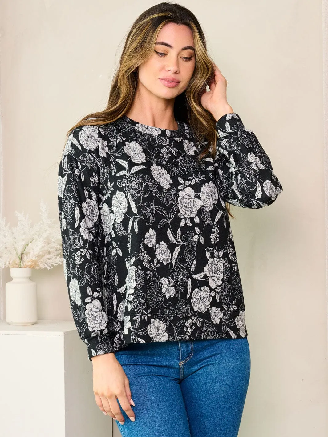 WOMEN'S LONG SLEEVE FLORAL TOP