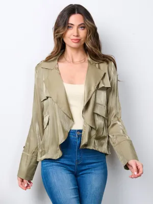 WOMEN'S LONG SLEEVE OPEN FRONT POCKETS JACKET