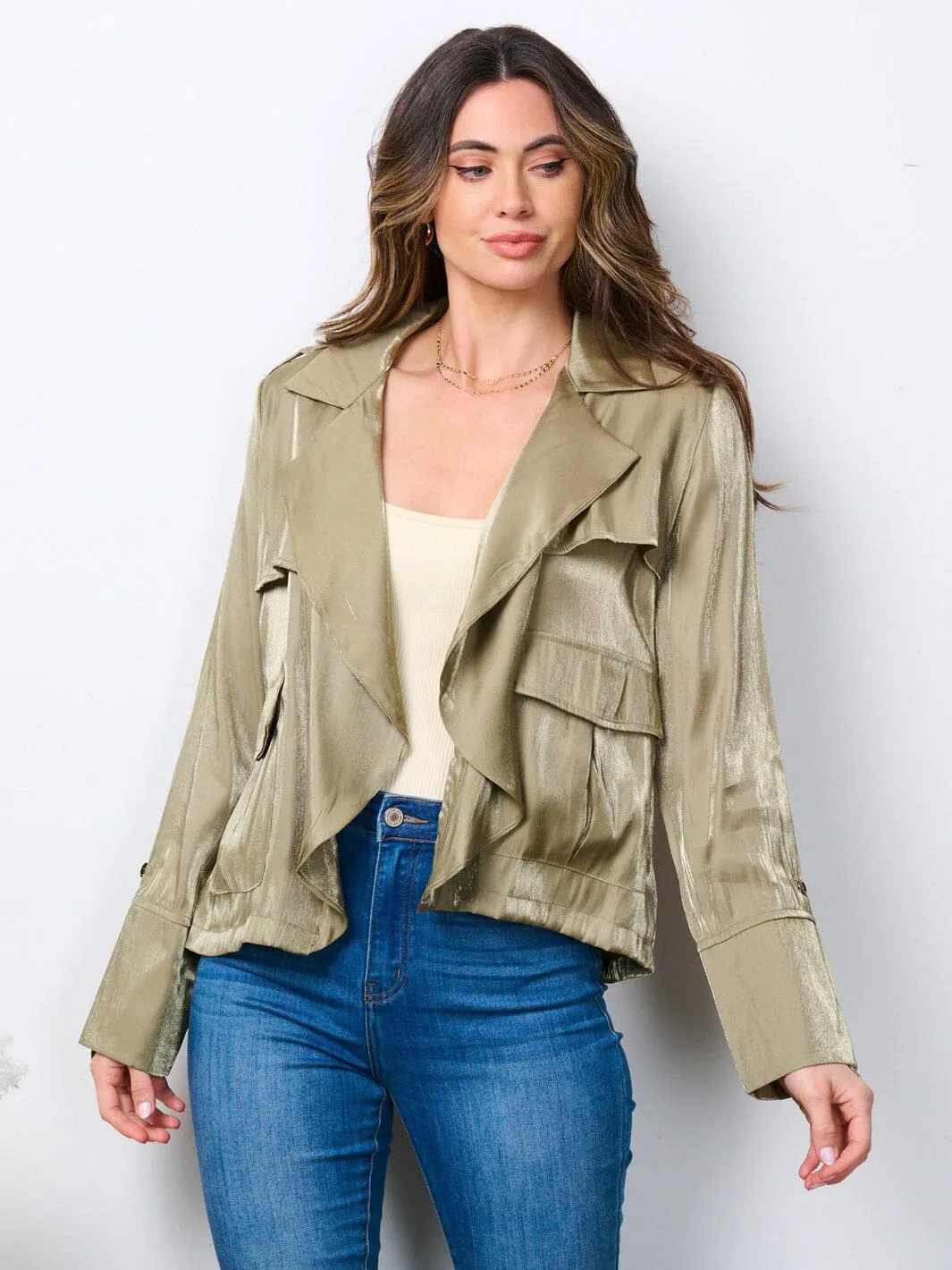 WOMEN'S LONG SLEEVE OPEN FRONT POCKETS JACKET