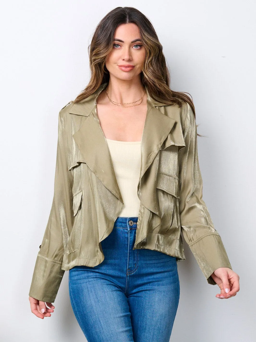 WOMEN'S LONG SLEEVE OPEN FRONT POCKETS JACKET