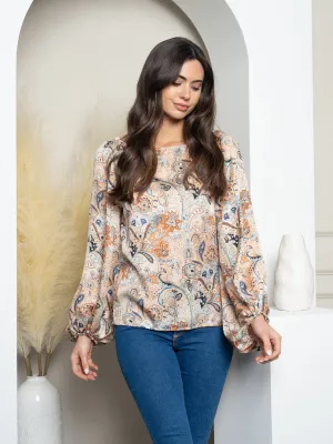 WOMEN'S LONG SLEEVE PAISLEY PRINT TOP