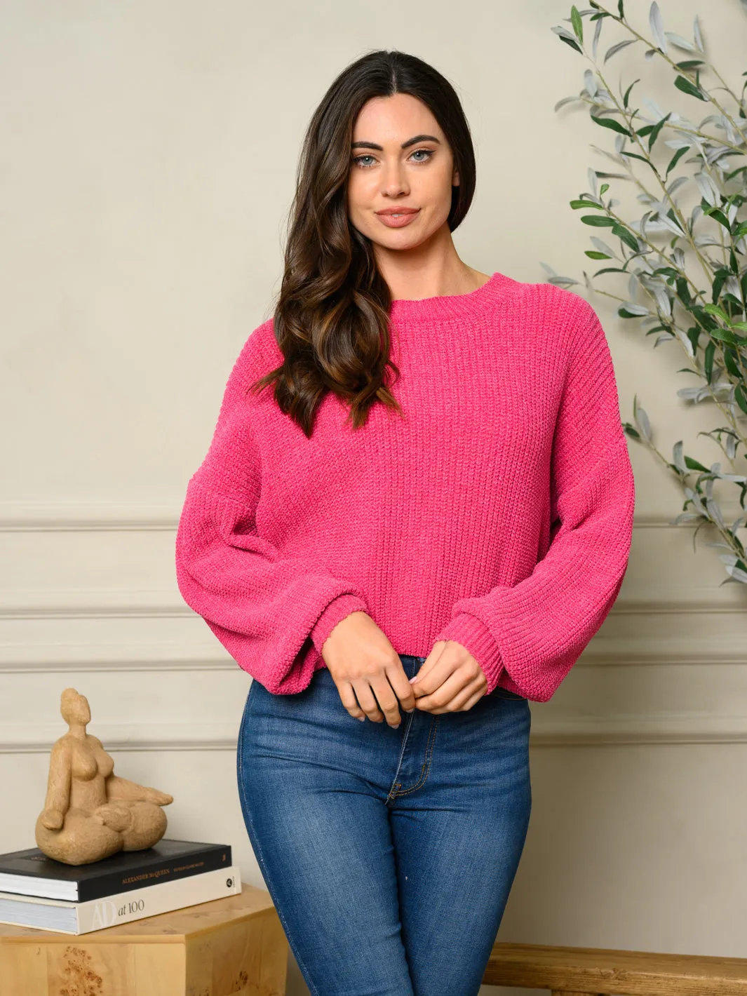WOMEN'S LONG SLEEVE ROUND NECK SWEATER