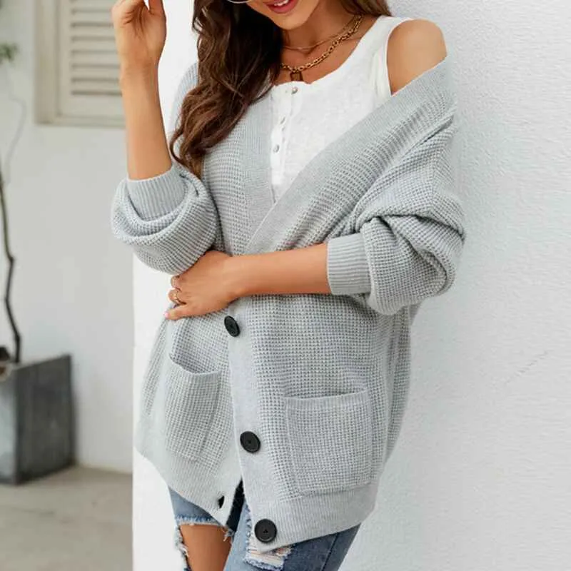 Women's Long Sleeve Soft Solid Color Basic Knit Cardigan Sweater K590