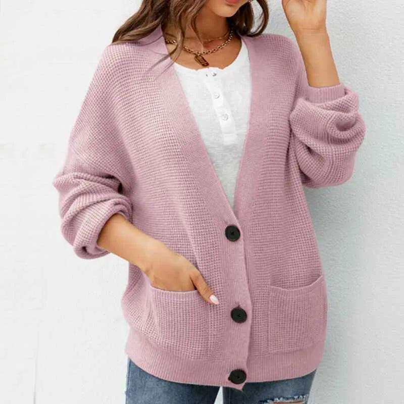 Women's Long Sleeve Soft Solid Color Basic Knit Cardigan Sweater K590