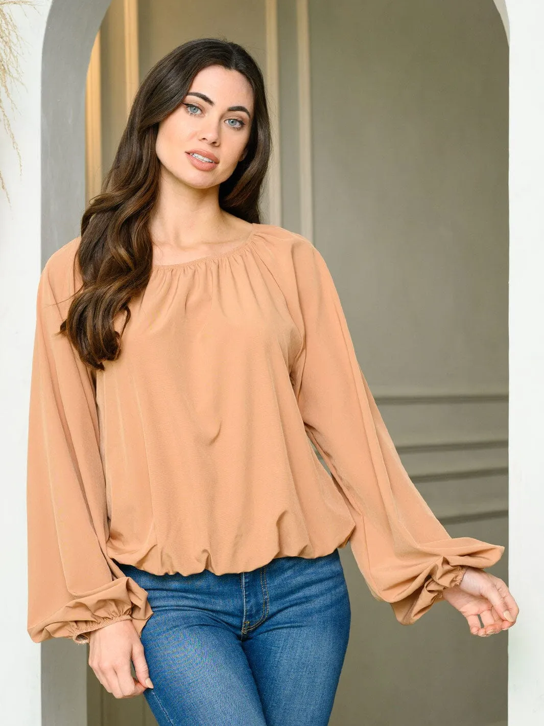 WOMEN'S LONG SLEEVE SOLID BLOUSE TOP