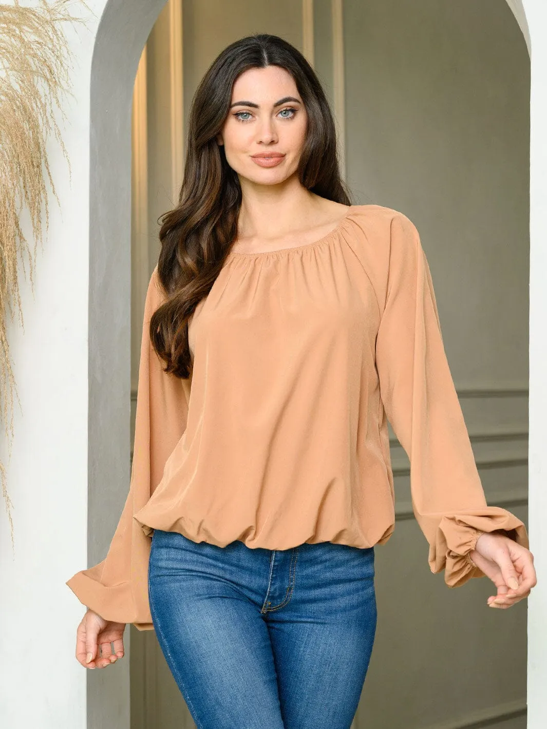 WOMEN'S LONG SLEEVE SOLID BLOUSE TOP