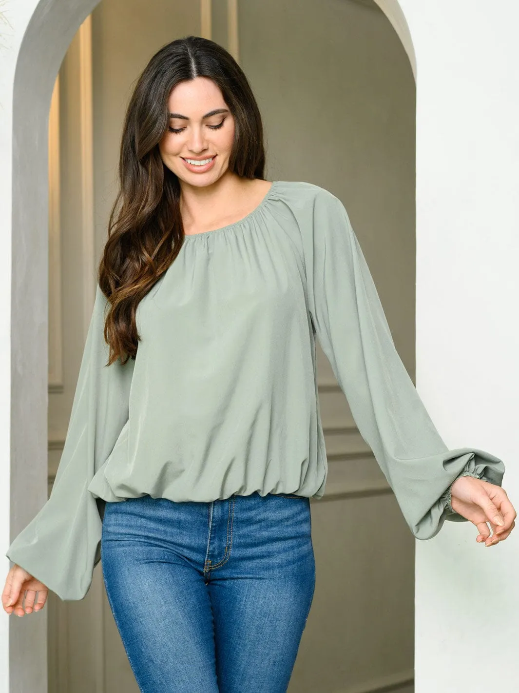 WOMEN'S LONG SLEEVE SOLID BLOUSE TOP