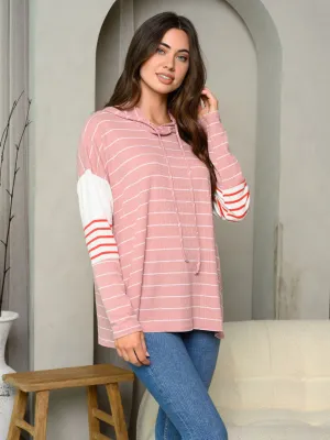 WOMEN'S LONG SLEEVE STRIPES COLORBLOCK HOODIE TOP