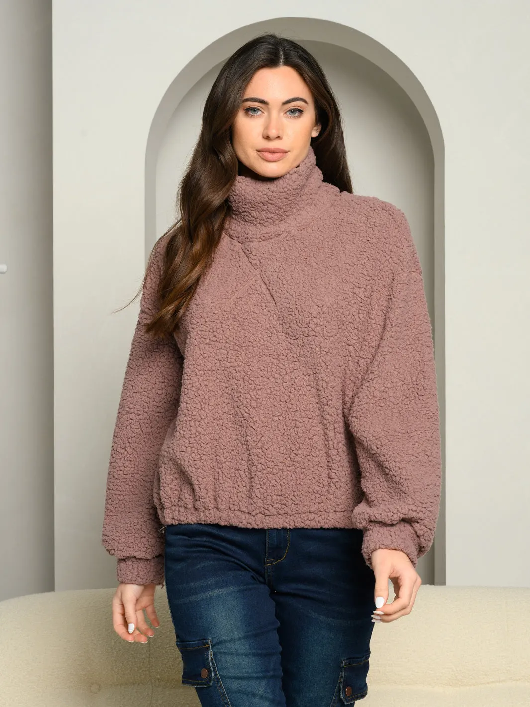 WOMEN'S LONG SLEEVE TURTLE NECK PULLOVER SWEATER