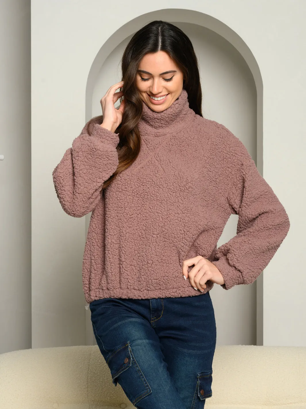 WOMEN'S LONG SLEEVE TURTLE NECK PULLOVER SWEATER