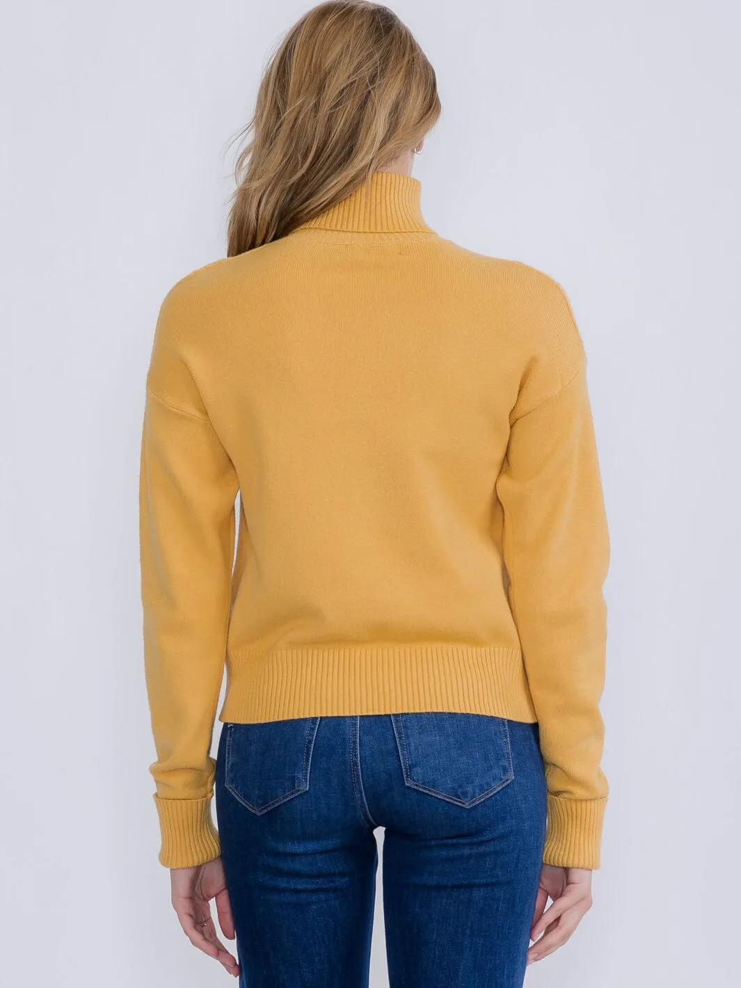 WOMEN'S LONG SLEEVE TURTLE NECK STUDS PULLOVER SWEATER