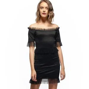 Women's Off Shoulder Lace Trim Bodycon Dress In Black