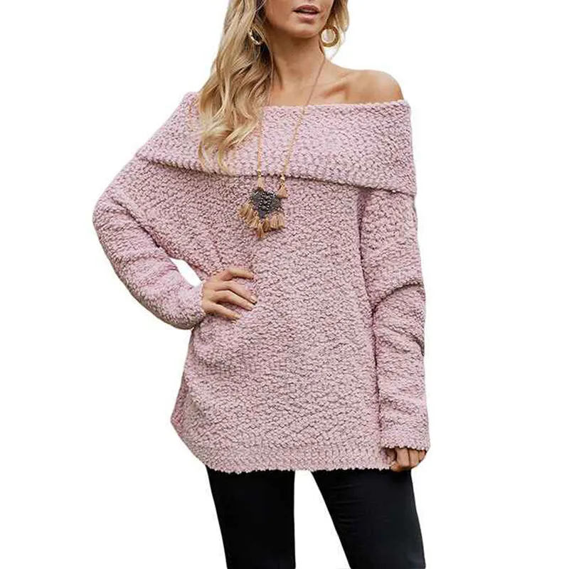 Women's Off The Shoulder Sweaters Oversized Pullover Knit Jumpers Tunic Tops K194