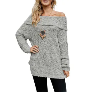 Women's Off The Shoulder Sweaters Oversized Pullover Knit Jumpers Tunic Tops K194