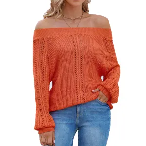 Women's Sexy Off Shoulder Long Sleeve Winter Sweaters Casual Pullover Solid Loose Knit Jumper Fall Tunic Tops K441