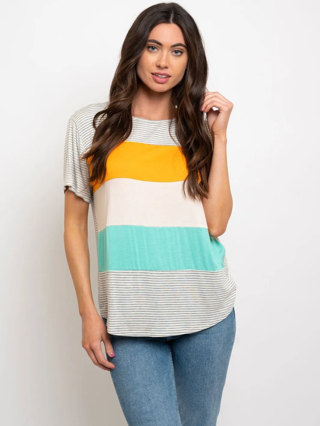 WOMEN'S SHORT SLEEVE COLOR BLOCK TOP