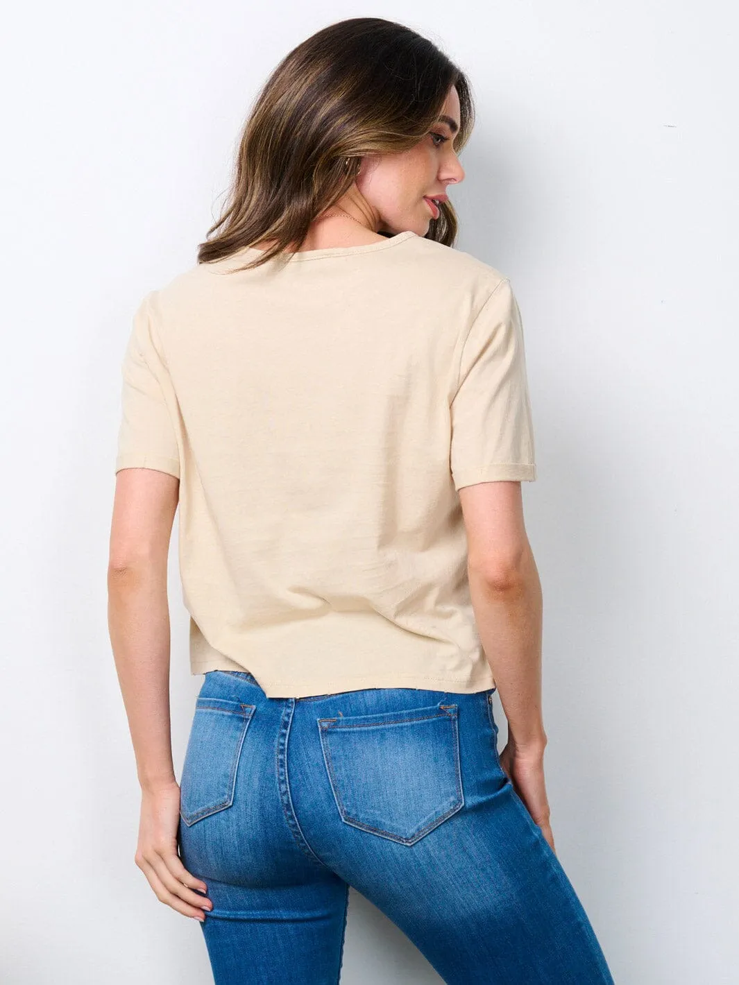 WOMEN'S SHORT SLEEVE GRAPHIC DISTRESSED TOP