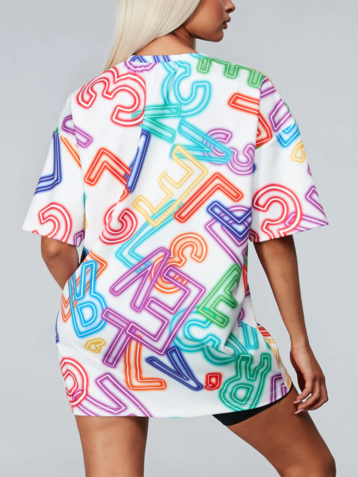 WOMEN'S SHORT SLEEVE GRAPHIC NEON PRINT TOP