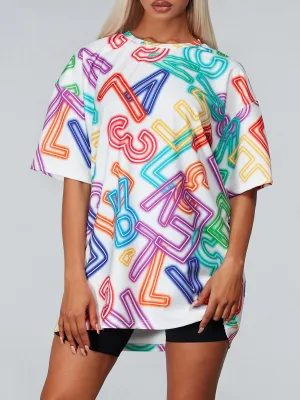 WOMEN'S SHORT SLEEVE GRAPHIC NEON PRINT TOP