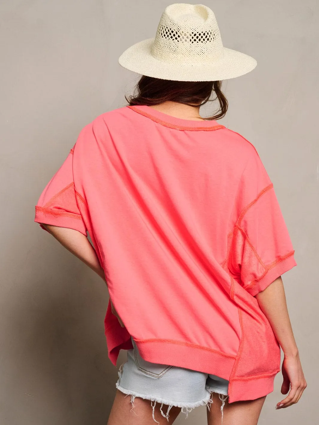 WOMEN'S SHORT SLEEVE SEQUINS GRAPHIC DETAILED TOP