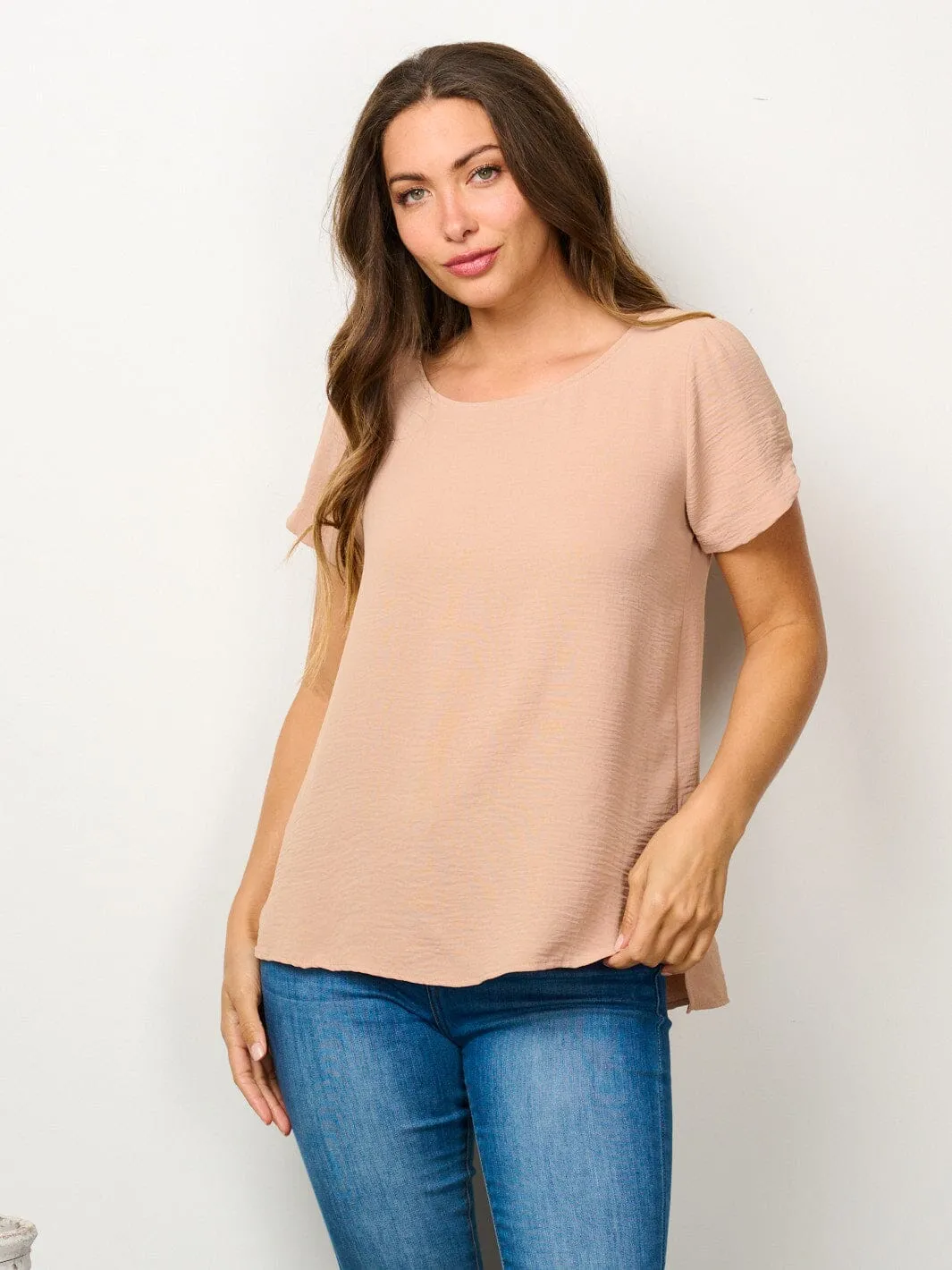 WOMEN'S SHORT SLEEVE SOLID BLOUSE TOP