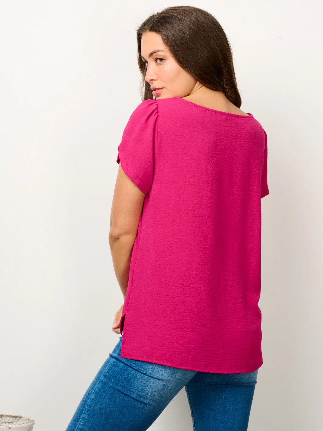 WOMEN'S SHORT SLEEVE SOLID BLOUSE TOP