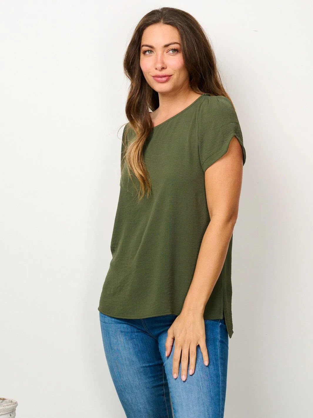 WOMEN'S SHORT SLEEVE SOLID BLOUSE TOP