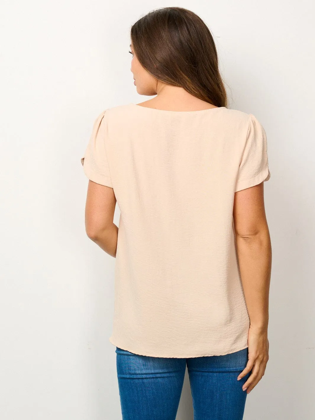 WOMEN'S SHORT SLEEVE SOLID BLOUSE TOP
