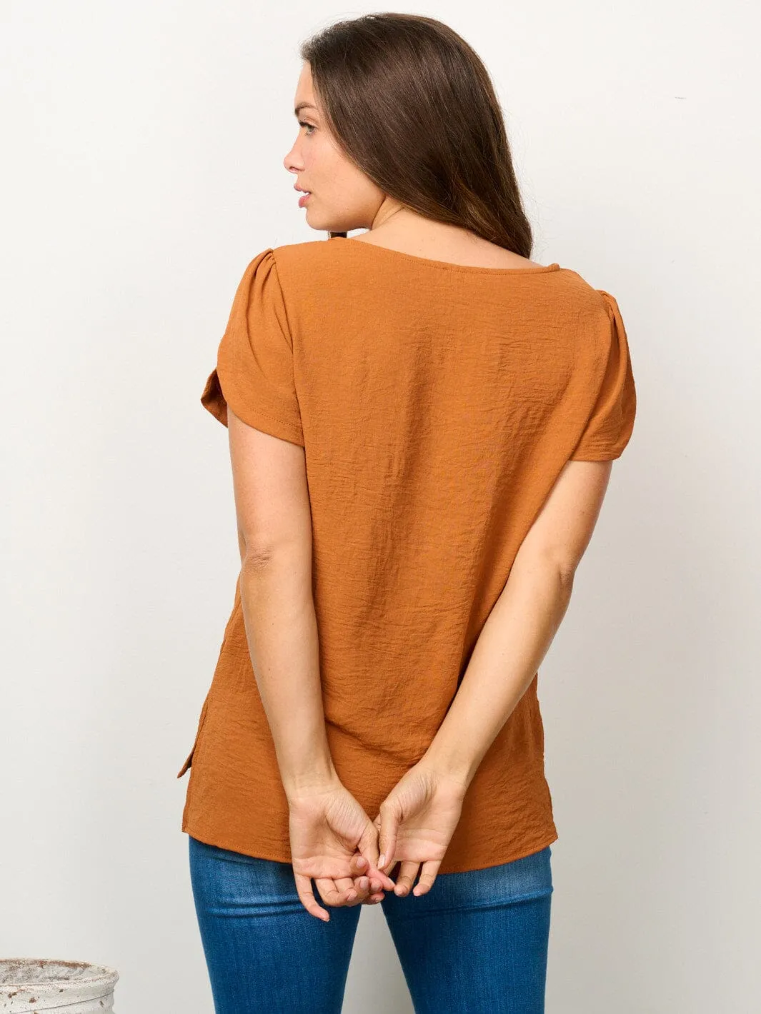 WOMEN'S SHORT SLEEVE SOLID BLOUSE TOP