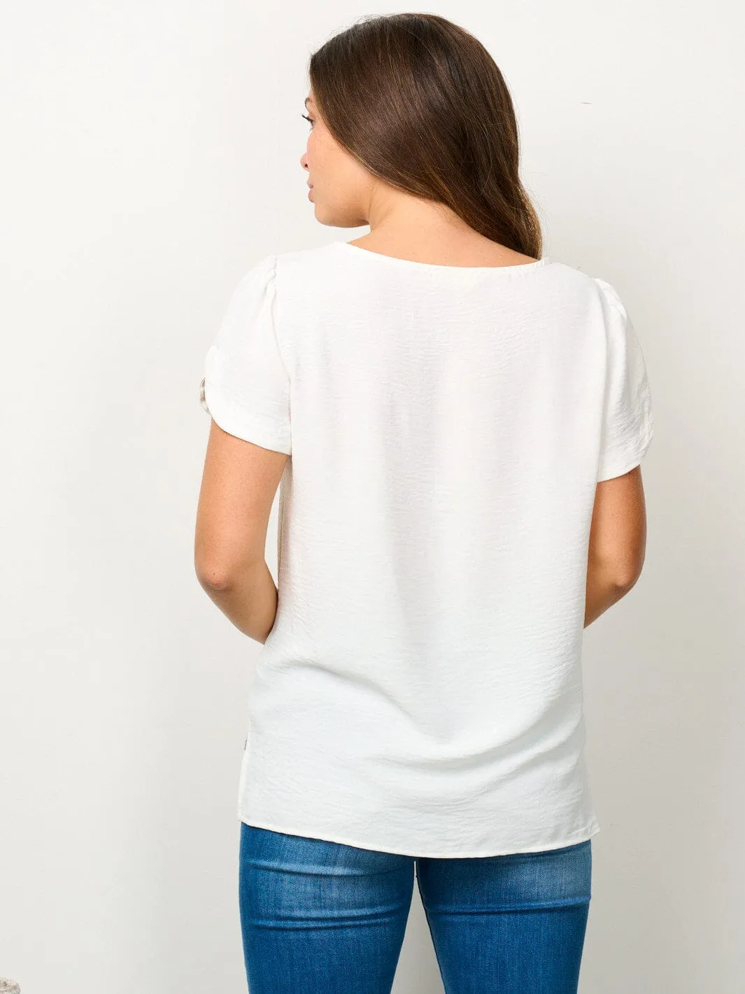 WOMEN'S SHORT SLEEVE SOLID BLOUSE TOP