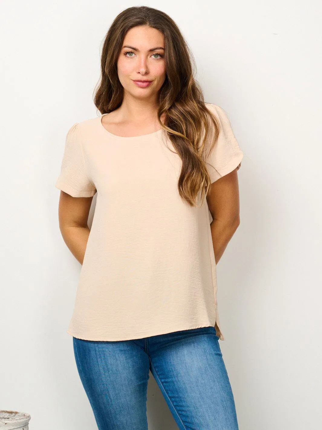 WOMEN'S SHORT SLEEVE SOLID BLOUSE TOP