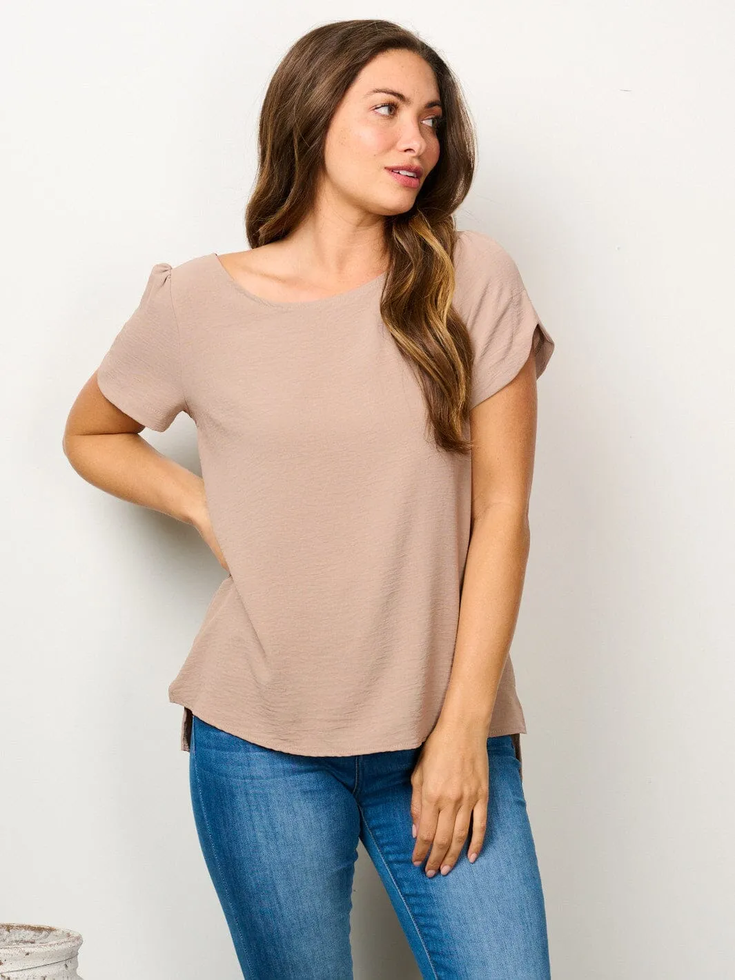 WOMEN'S SHORT SLEEVE SOLID BLOUSE TOP