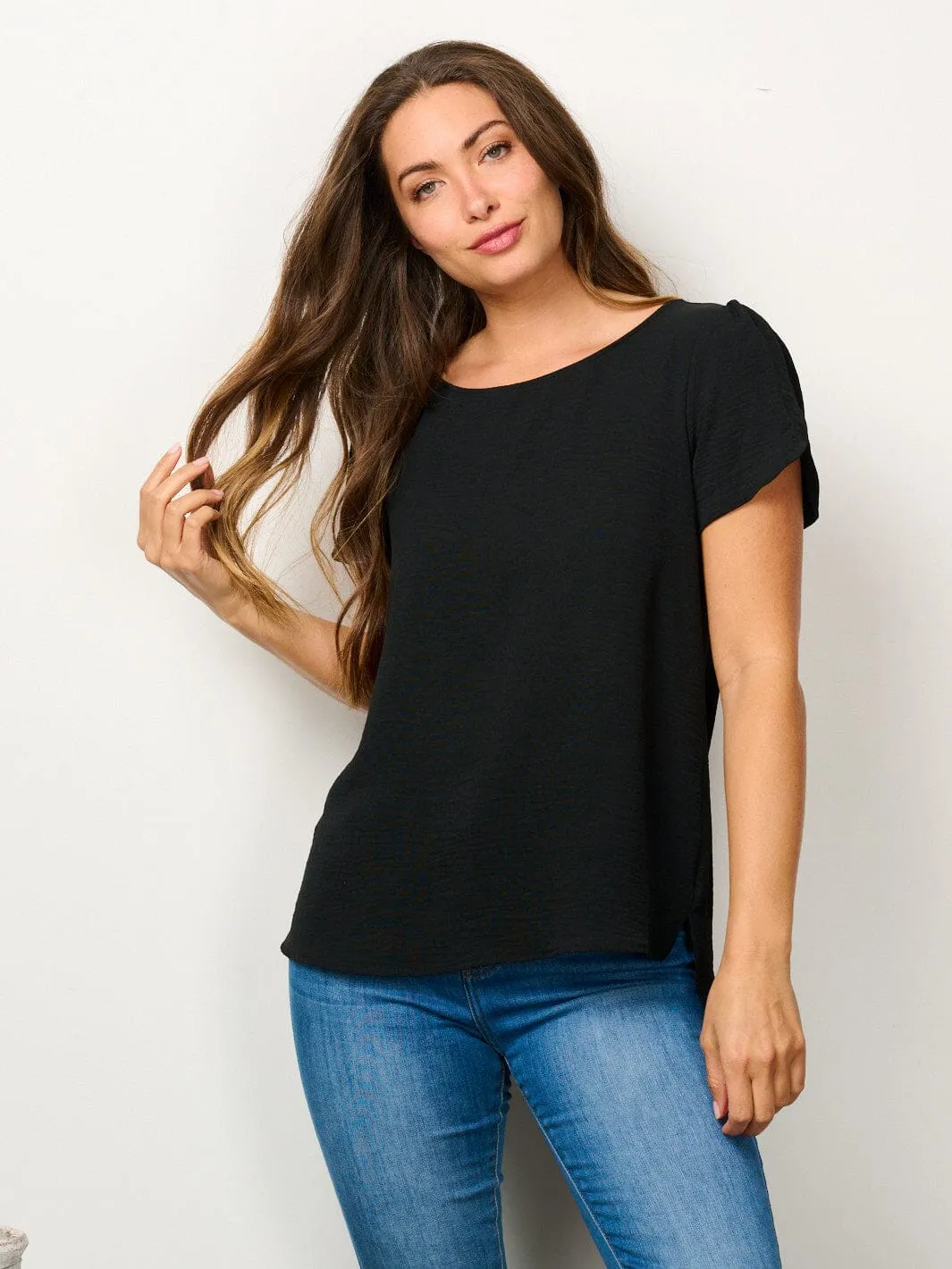 WOMEN'S SHORT SLEEVE SOLID BLOUSE TOP