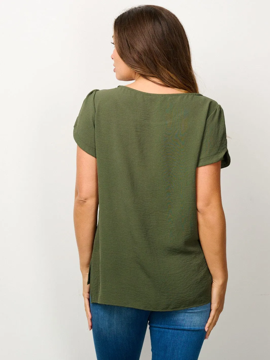 WOMEN'S SHORT SLEEVE SOLID BLOUSE TOP