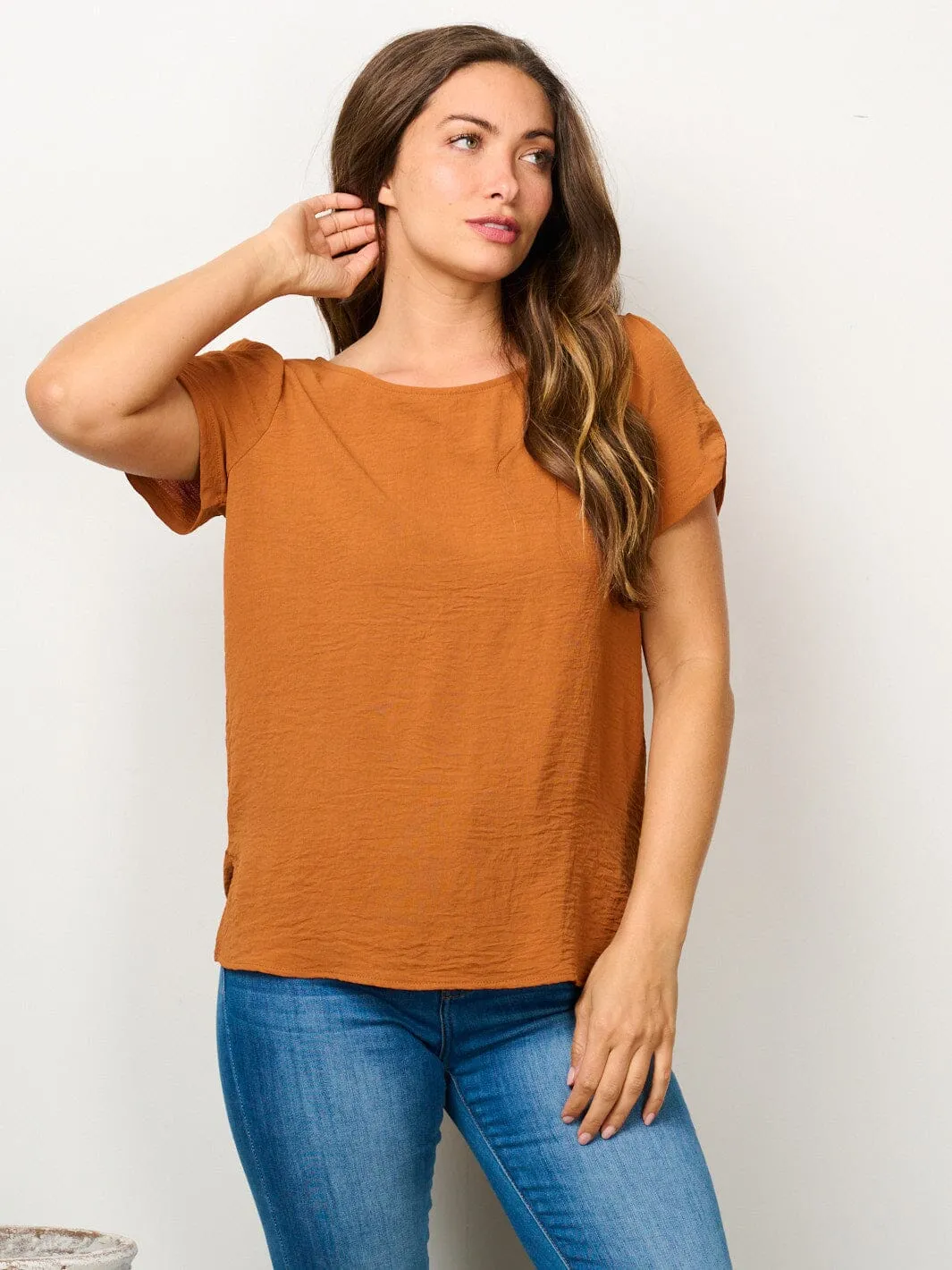 WOMEN'S SHORT SLEEVE SOLID BLOUSE TOP