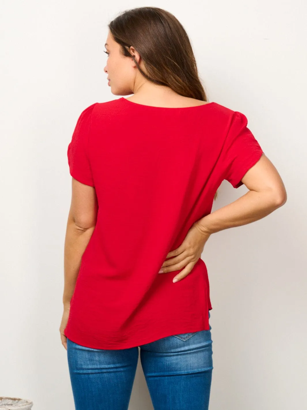 WOMEN'S SHORT SLEEVE SOLID BLOUSE TOP