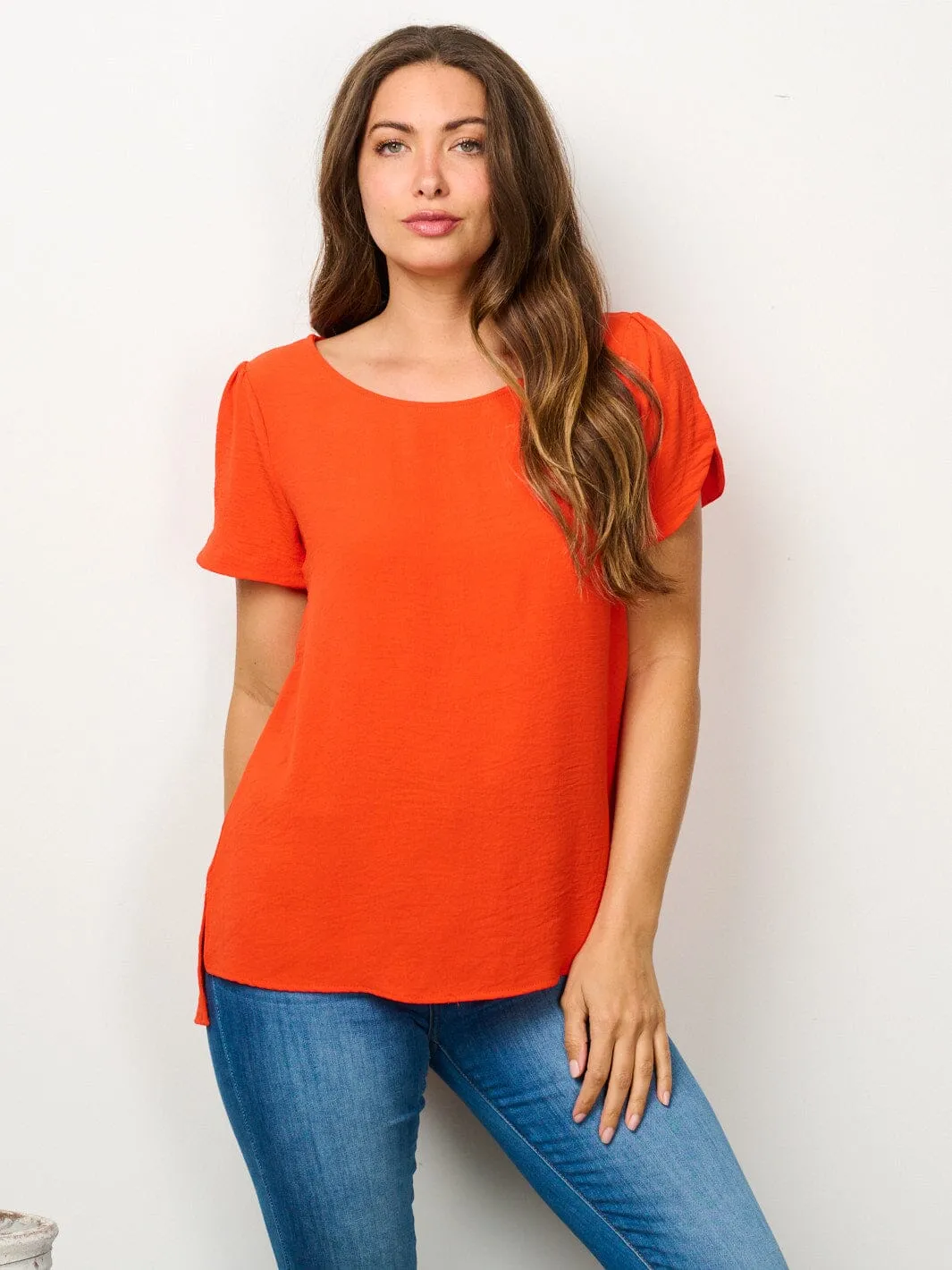 WOMEN'S SHORT SLEEVE SOLID BLOUSE TOP