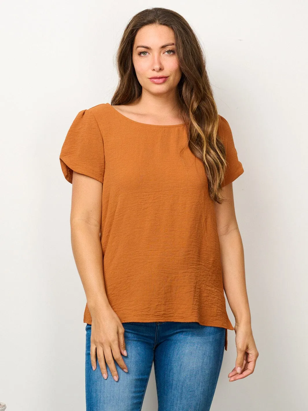 WOMEN'S SHORT SLEEVE SOLID BLOUSE TOP