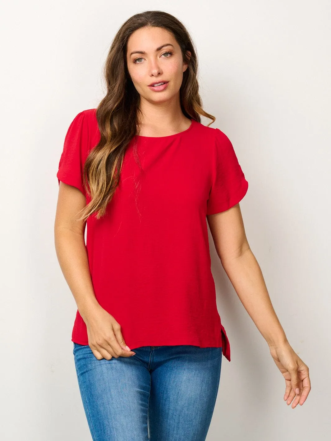 WOMEN'S SHORT SLEEVE SOLID BLOUSE TOP