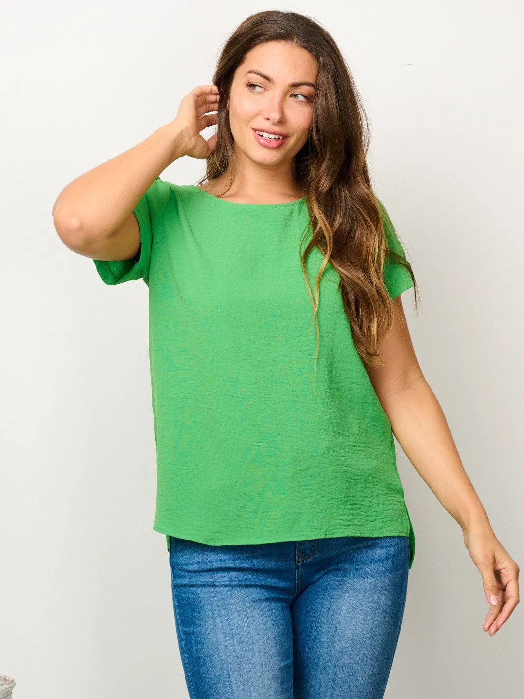 WOMEN'S SHORT SLEEVE SOLID BLOUSE TOP