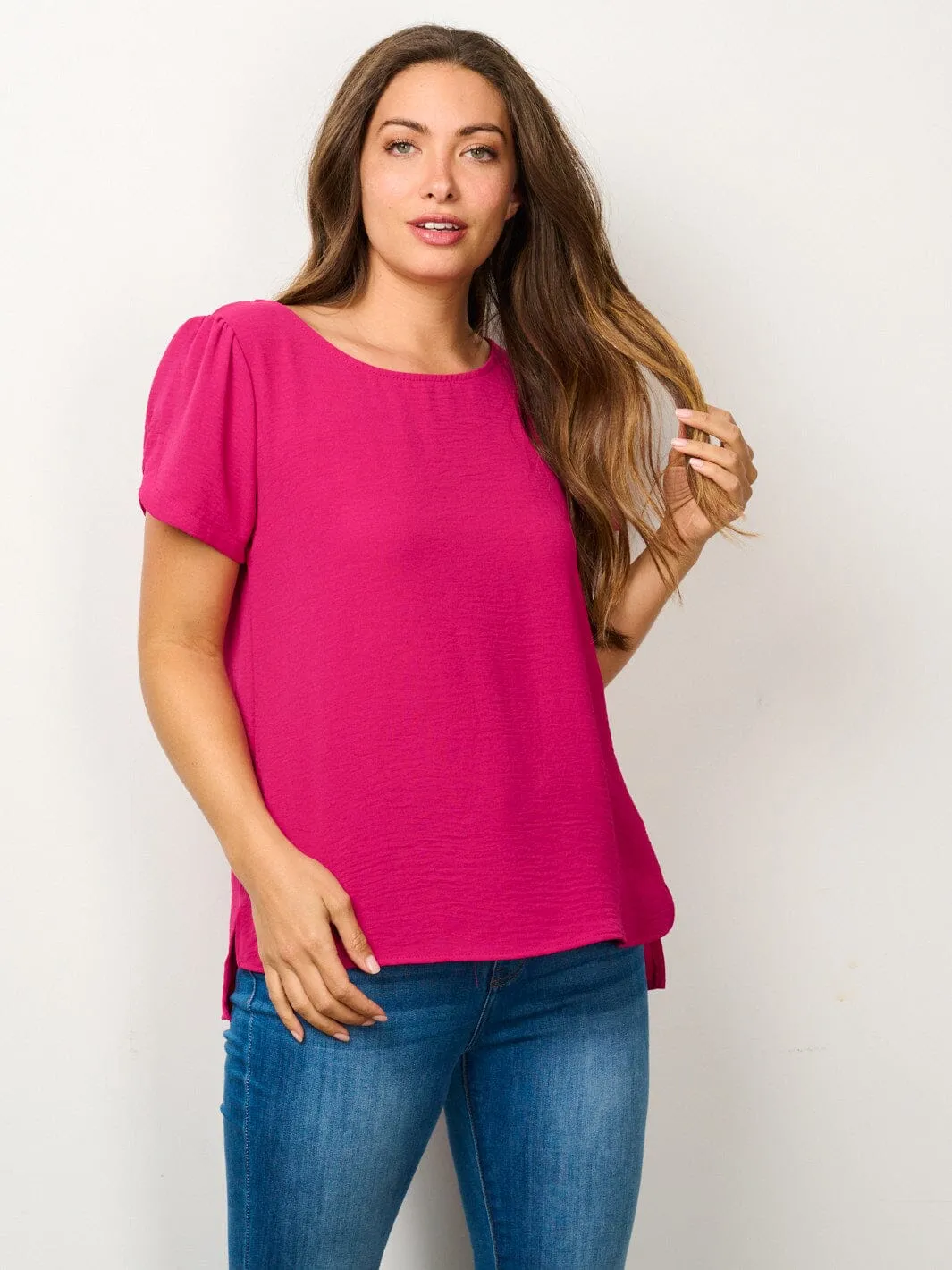 WOMEN'S SHORT SLEEVE SOLID BLOUSE TOP