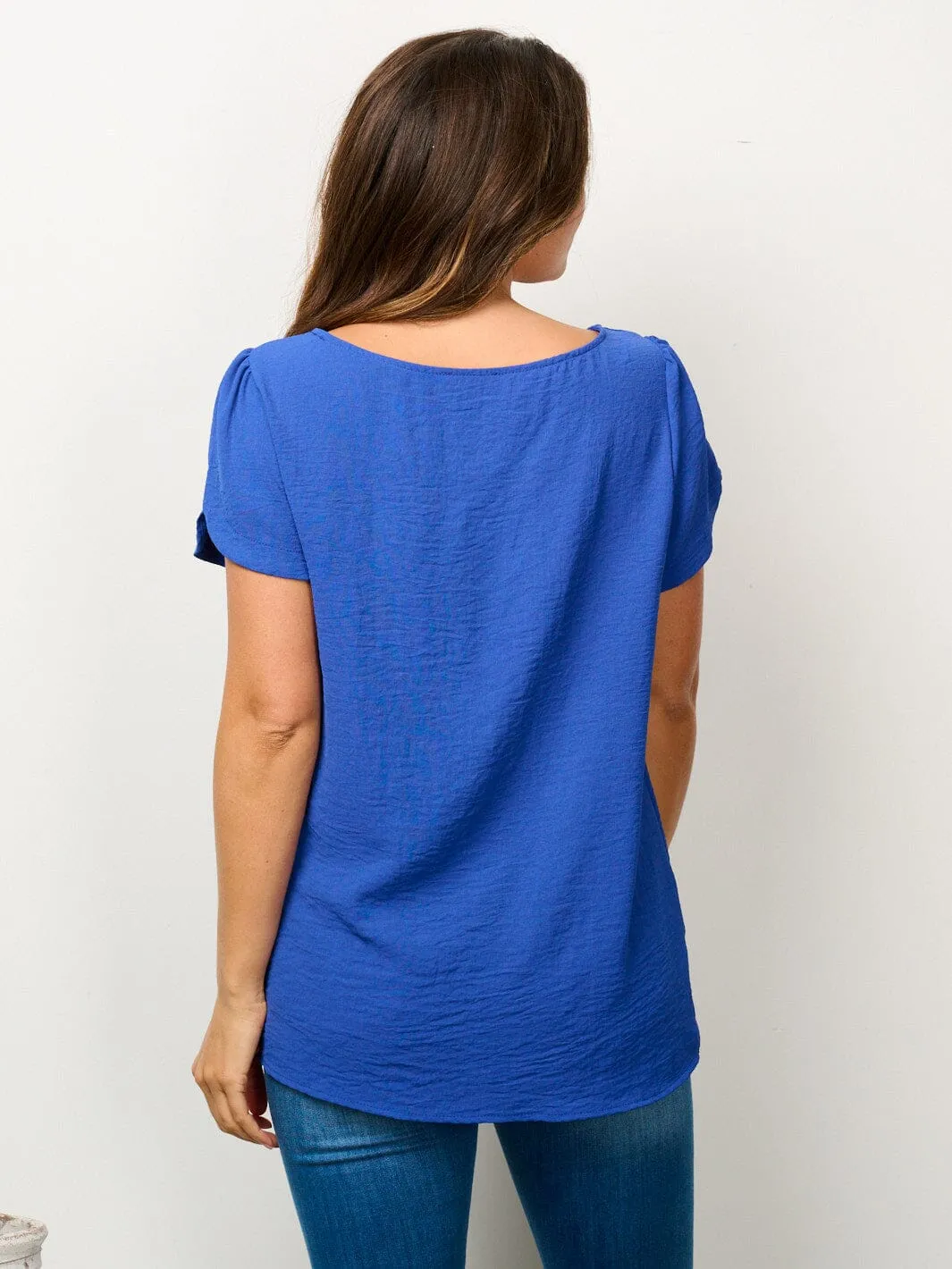 WOMEN'S SHORT SLEEVE SOLID BLOUSE TOP