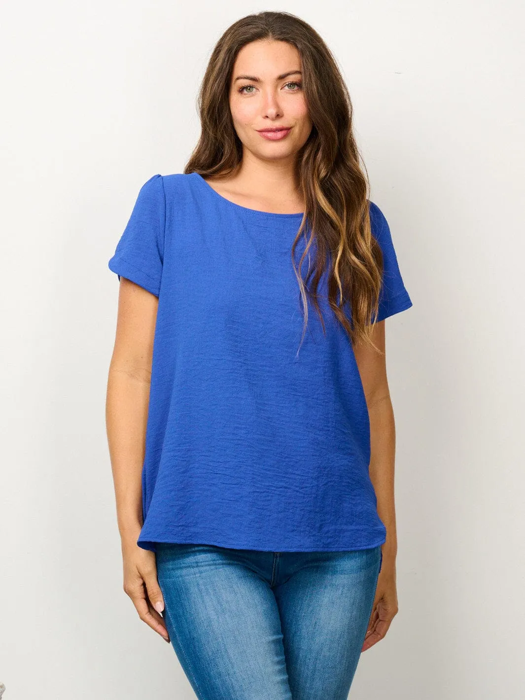 WOMEN'S SHORT SLEEVE SOLID BLOUSE TOP