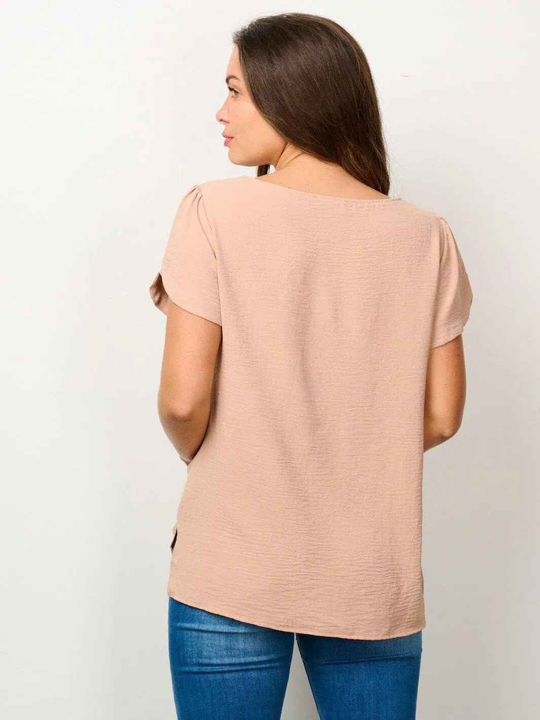 WOMEN'S SHORT SLEEVE SOLID BLOUSE TOP