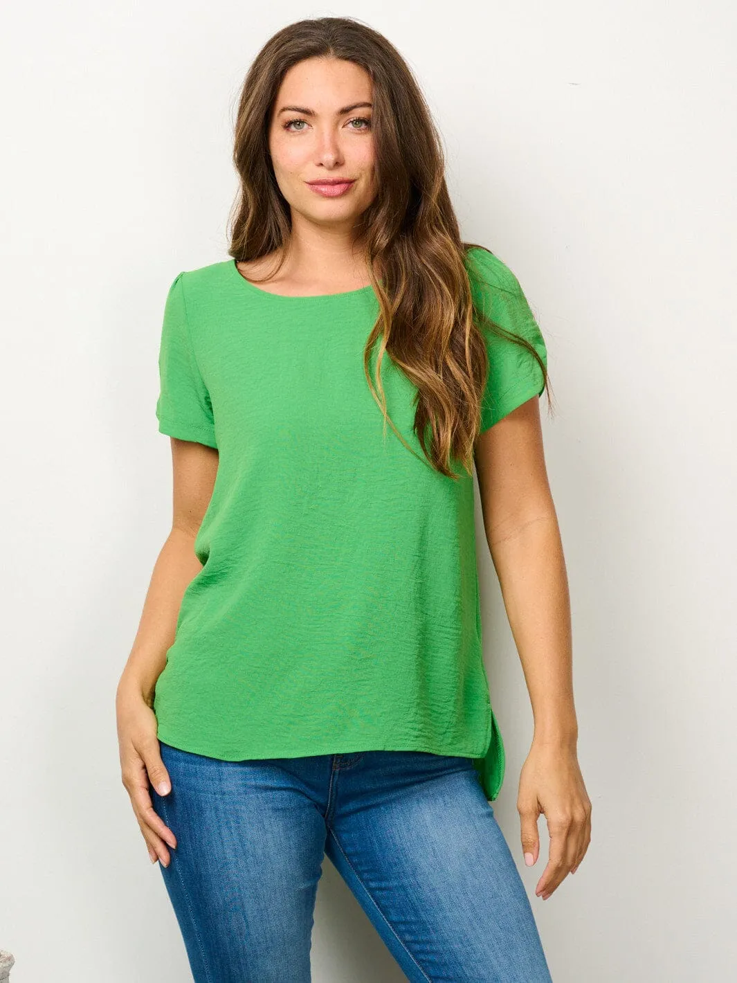 WOMEN'S SHORT SLEEVE SOLID BLOUSE TOP