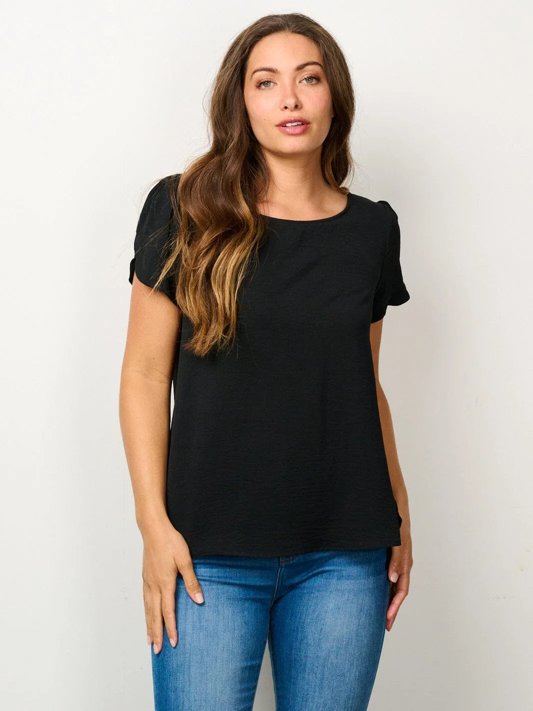 WOMEN'S SHORT SLEEVE SOLID BLOUSE TOP