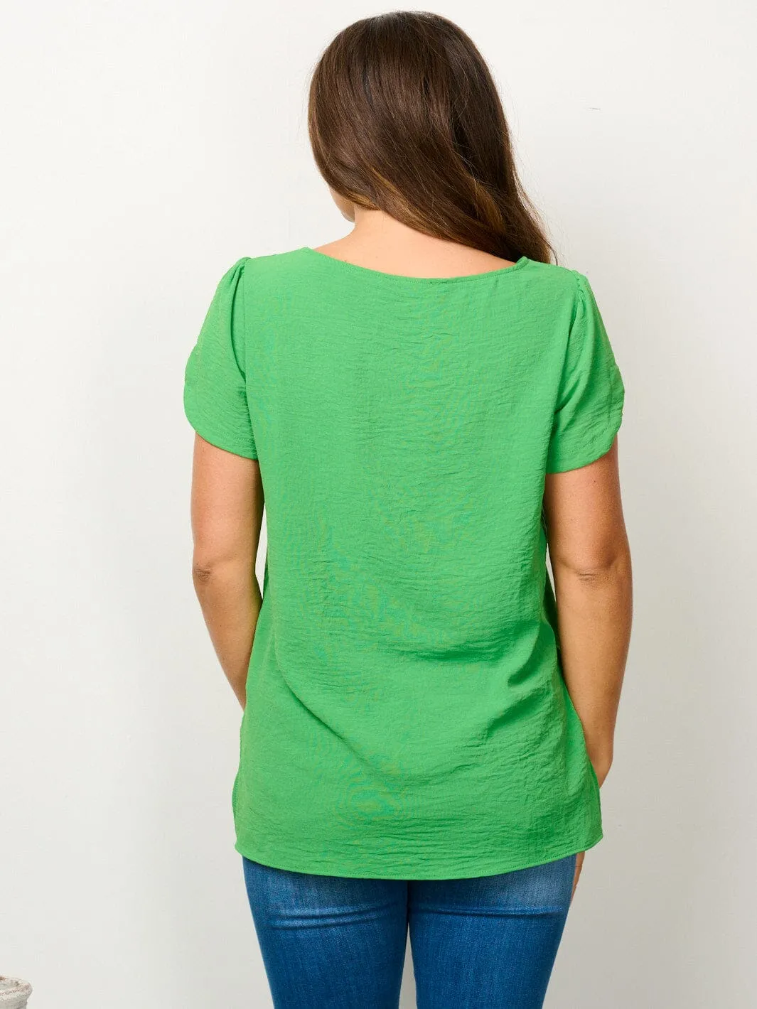 WOMEN'S SHORT SLEEVE SOLID BLOUSE TOP