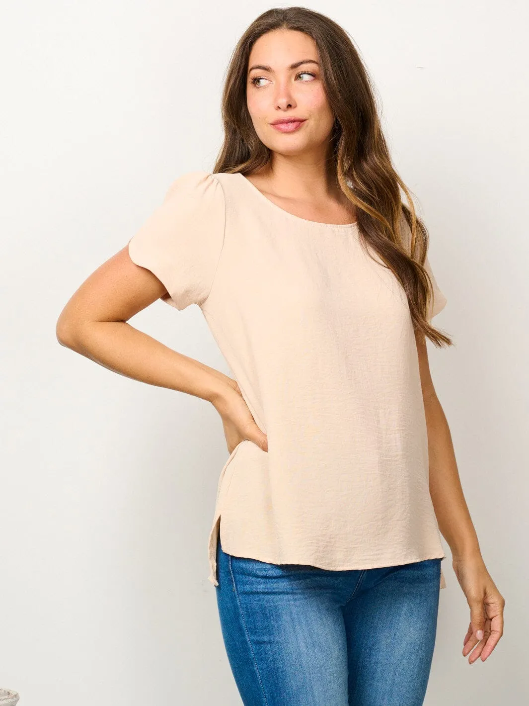 WOMEN'S SHORT SLEEVE SOLID BLOUSE TOP